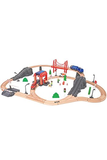 Tooky Toy wooden train set, fire station/ambulance, multicolored, 70 pieces KID373322