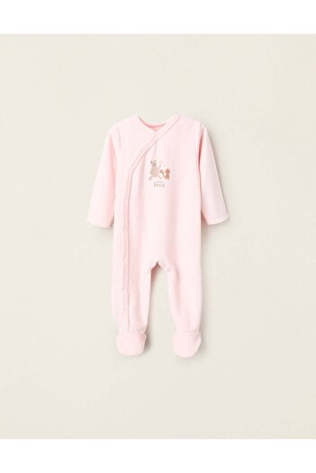Ziddy Velour Sleepsuit for Baby Girls 'Family Love', Light Pink