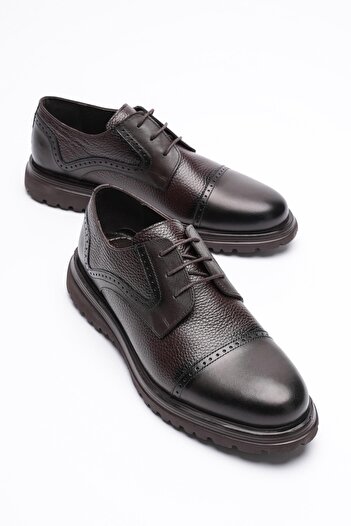 Mubiano Men's Genuine Leather Shoes Lace-Up Brown Monar