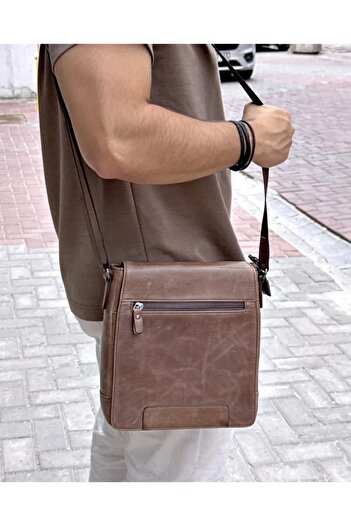 Fil Deri Genuine Leather Men's Bag with Strap and Zipper 2111