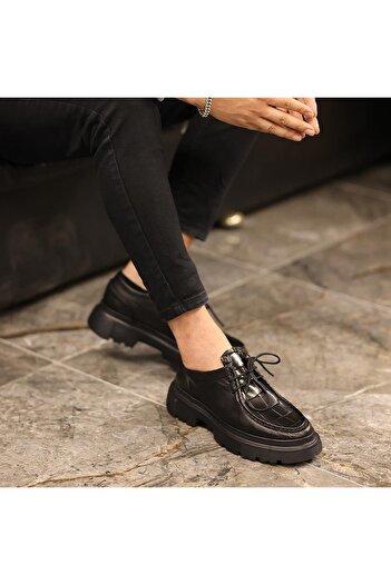 SailLakers - Black Leather Crocodile Detailed Lace-Up Men's Casual Shoes 101-9009-H1308