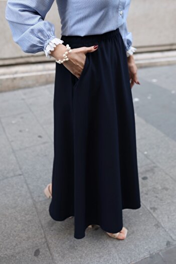 Poliyance Poll Roys Navy Blue Long Skirt