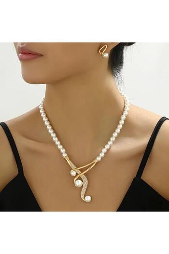 esplendor ✨ Şık ve Minimalist Tarz İnci Taşlı Kolye Küpe Seti –Düğün, Nişan, Abiye ve Günlük Zarif Takı Seti ✨