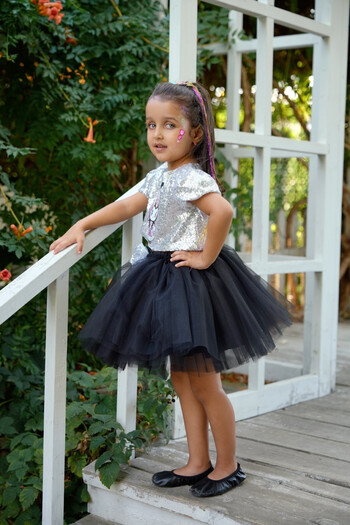 DUCA KIDS Kuromi Temalı Payetli Bluz Siyah Tül Set