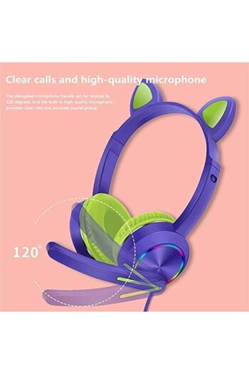 Generic BLUE AKZ-020 Cat Ear Headphones with LED Light and Microphone