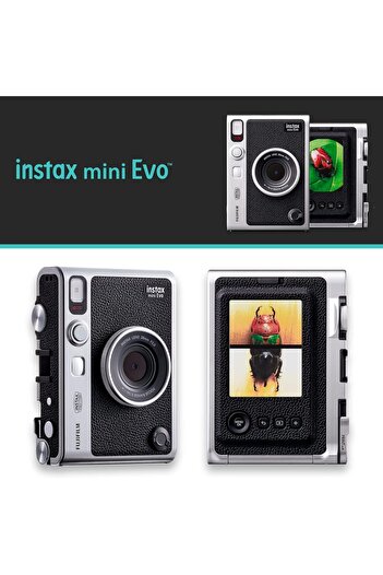 Fujifilm Instax Mini EVO Hybrid Black Instant Camera Bundle with 2X Mini Twin Pack Instant Film