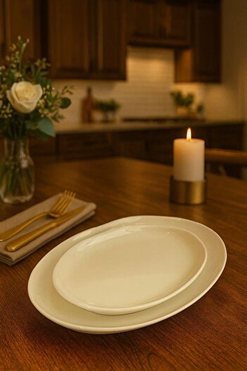Bev Kitchen Seashell Porcelain Set of 2 36 and 28 cm Oval Boat Plates
