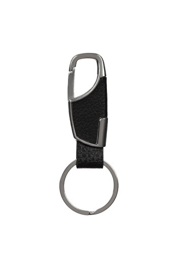 OEM Black Metal Keychain Faux Leather Ring for Men 8.5cm