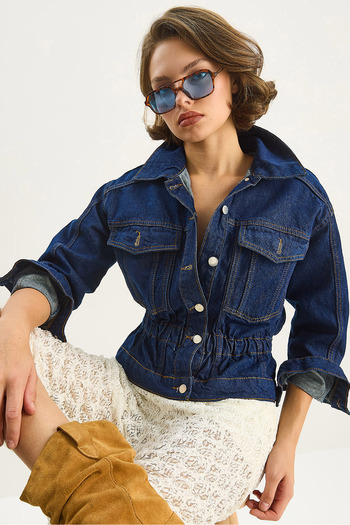 Bianco Lucci Women's Elastic Waist Denim Jacket 6090 60283610