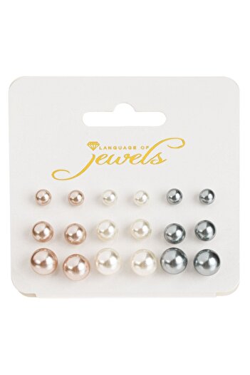 OEM Pearl Stud Earrings in 3 Sizes White Pink Silver for Women - 9 Pairs