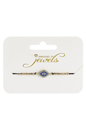 OEM Black Bracelet with Turquoise Oval Eyes, Blue Strass & Gold Beads