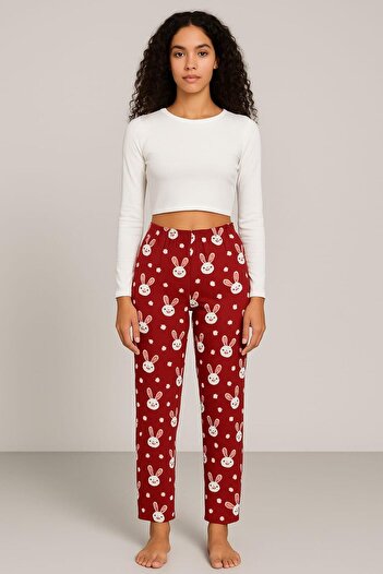 Pemilo Women's Patterned Suede Single Bottom Bordo