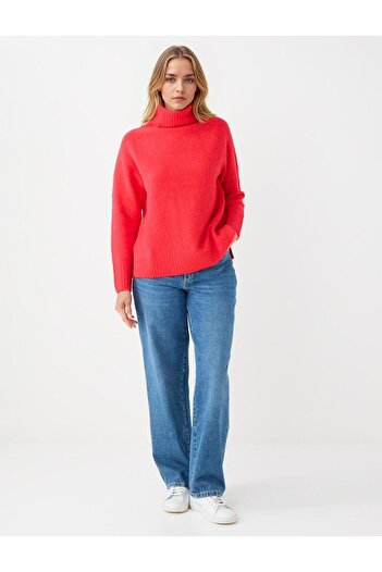 Jimmy Key Red Straight Cut Turtleneck Knit Sweater