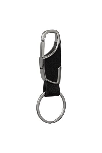 OEM Black Metal Keychain Faux Leather Ring for Men 8.5cm