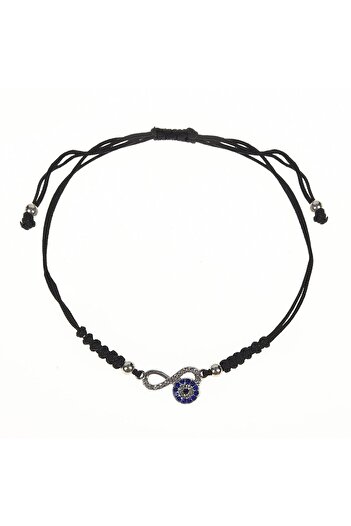 OEM Bratara Cordon Negru cu Infinit de Culoare Argintie Ochi Strass