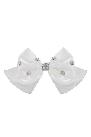 OEM White Satin Bow Hair Clip with Rhinestones & Stones for Children 16cm