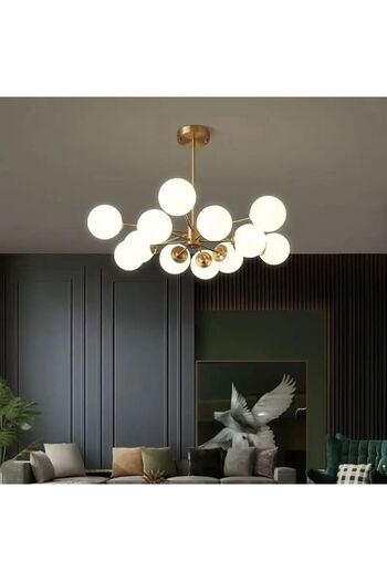 OEM Vintage chandelier, 12 white globes x E27, diameter 70CM, bronze