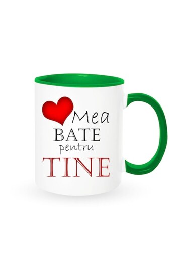 OEM Personalized Mug with Message: 'My heart beats for you', Betaprint, white with green interior, 330ml