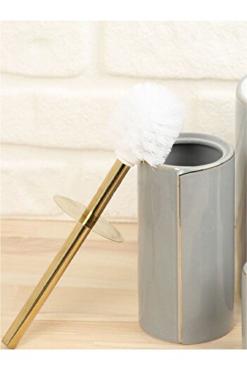 AROW Hometarz Porcelain Gold Bathroom Wc Set 5 Piece Soap Dish Brush Holder Set
