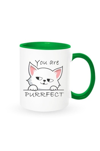 OEM Personalized Mug with Message: 'You are purrfect', Betaprint, White with Green Interior, 330ml