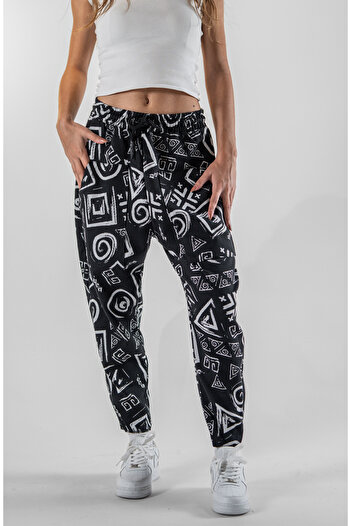 Superbluemexico Women's Geometric Patterned Jacquard Baguette Pants