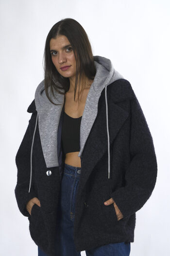 ABBRA Women's Hooded Detailed Lined Oversize Cashmere Jacket