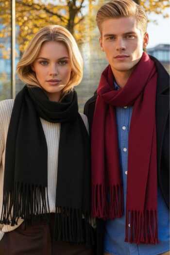 Mood Agenda Unisex Soft Textured Tasseled Winter Boucle Scarf Shawl Set of 2