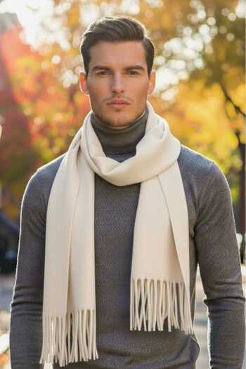 Mood Agenda Unisex Soft Textured Tasseled Winter Boucle Scarf Shawl Set of 2