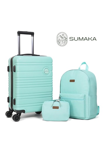 SUMAKA PC+ABS Travel Luggage 360° Wheels - Set of 3 pcs: 20" Luggage, Waterproof Backpack, Wash Bag