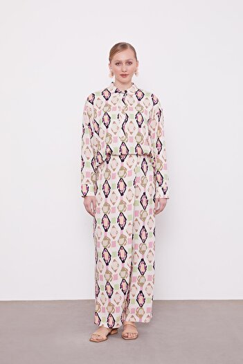 Levidor Beige Geometric Patterned Tunic Set