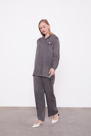 Levidor Anthracite Zipper Collar Button Pocket Detailed Tunic Set