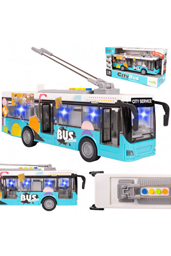 MalPlay City Service Blue interactive bus for children, realistic design, moving doors, sounds and lights