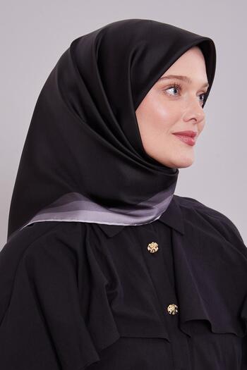 Levidor Black Twill Silk Scarf with Border
