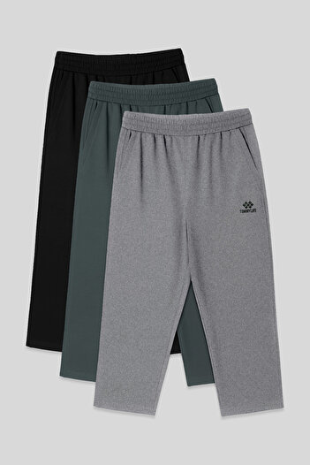 TOMMY LIFE Standard Fit 3-Pack Black-Khaki-Grey Melange Men's Capri - 83102