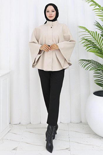 hafsamina Belted Cashmere Poncho Beige Hm2842