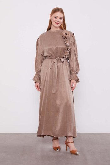 Levidor Oil Green Dress with Flower Accessories
