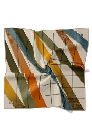 Levidor Khaki Striped Twill Silk Scarf