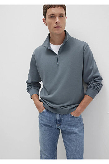 Mavi Men's Semi-Zipper Gray Basic Sweatshirt 0S10278-80889