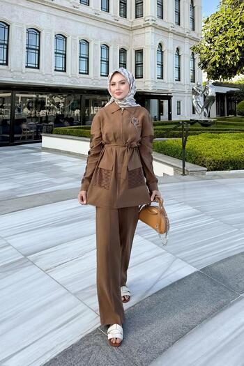 Levidor Brown Mesh Detailed Double Suit