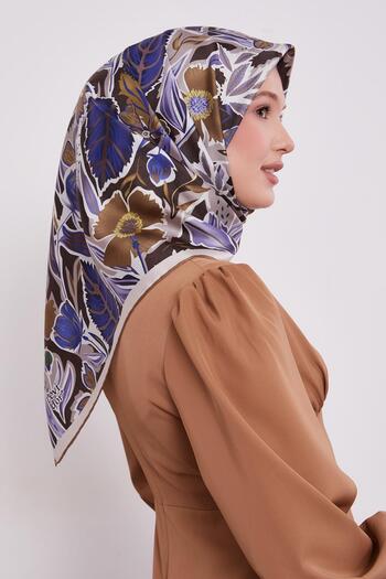 Levidor Khaki Petunia Pattern Twill Silk Scarf