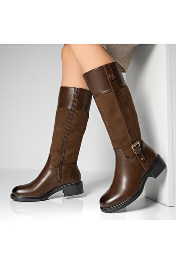 BMoD Women's long brown boots with a zipper and a buckle MOD12810
