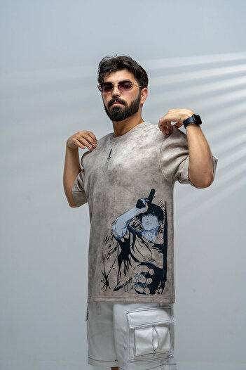 saneafn Beige T-shirt with Toji character design