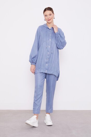 Levidor Blue Snap Button Detail Sports Suit