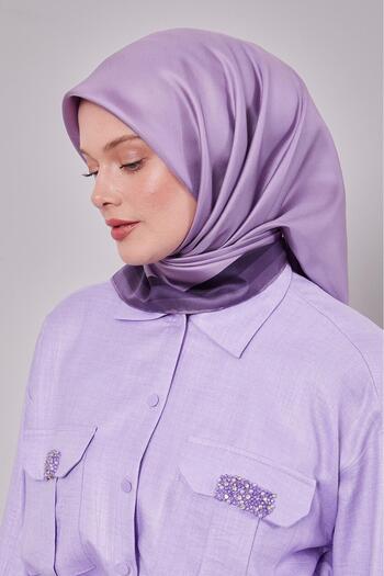 Levidor Purple Twill Silk Scarf with Border Edge