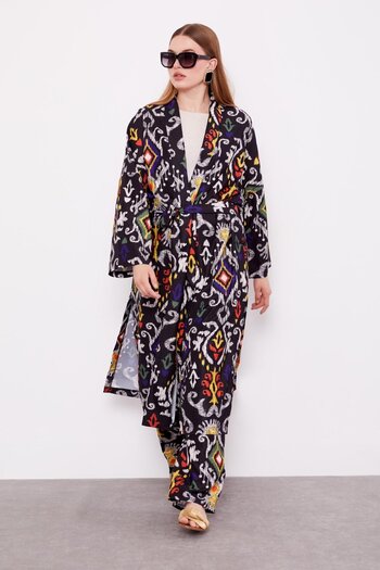 Levidor Black Ethnic Pattern Casual Pants Suit