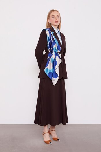 Levidor Bitter Brown Belted Skirt Set with Tie-Up Detail