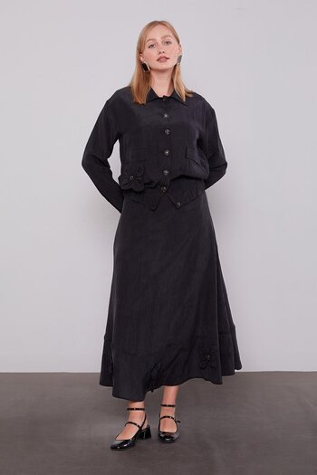 Levidor Black Rose Detailed Cupra Skirt Suit