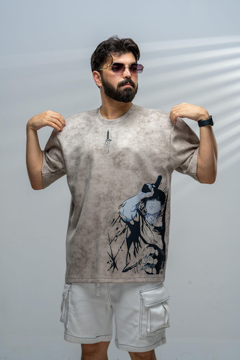 saneafn Beige T-shirt with Toji character design