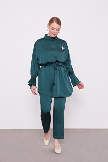 Levidor Emerald Sleeve Ruffle Detailed Double Set