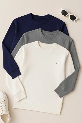 COMBİNE MİCHAİL Men's Casual Crew Neck Loose 3-Piece Sweatshirt